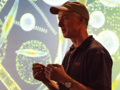 NAAMES Chief Scientist Mike Behrenfeld explains the importance of plankton for life on Earth. Credit: Michael Starobin (NASA)