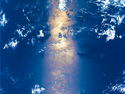 Like glare we see off water near sunset, reflection of the sun’s rays from the ocean surface can result in data loss. The OCI’s design includes a tilting mechanism to reduce sun glint, allowing scientists to focus on the ocean signals, rather than unwanted noise. (Note that this particular image was taken before the OCI began tilting.) Credit: NASA