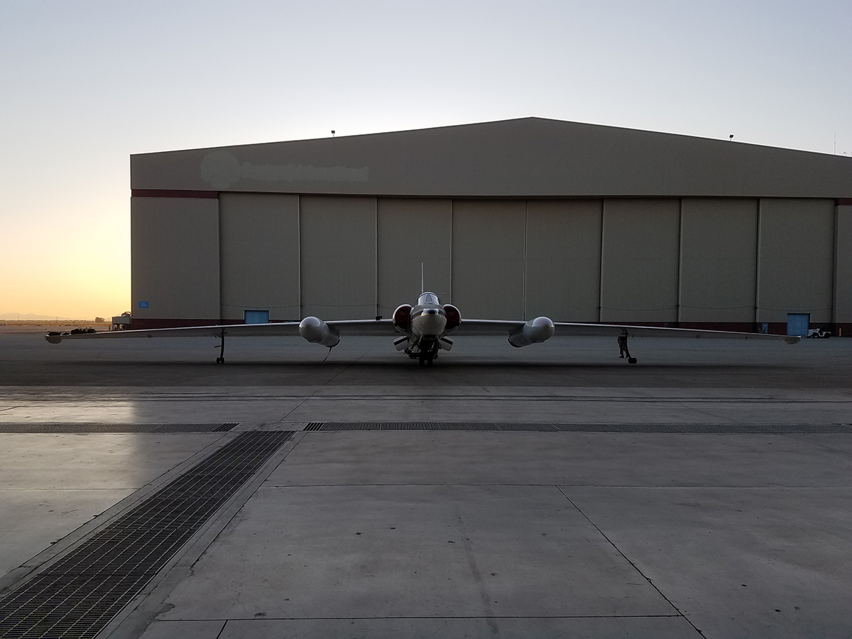 The ER-2 prepares to re-enter the hangar after a flight
