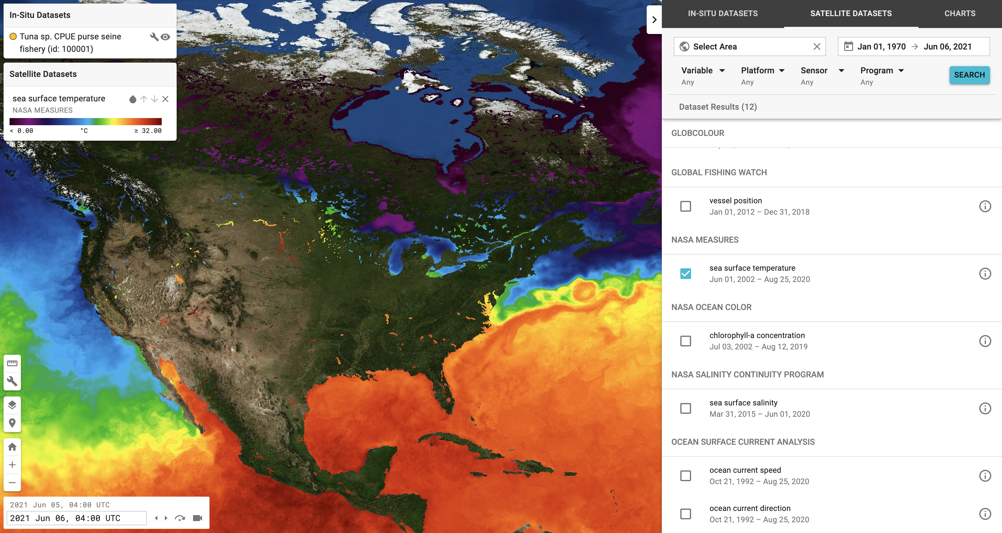 Example visualization tool output showing sea surface temperature data