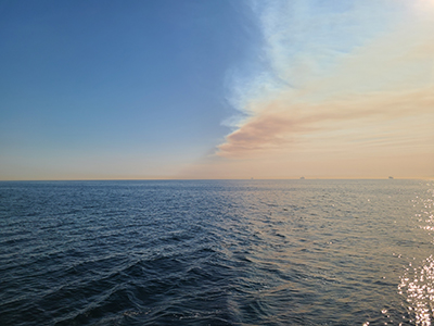 Smoke from the LA County wildfires during January 2025 is visible on a CalCOFI cruise.