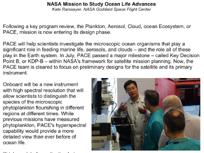 NASA Mission to Study Ocean Life Advances