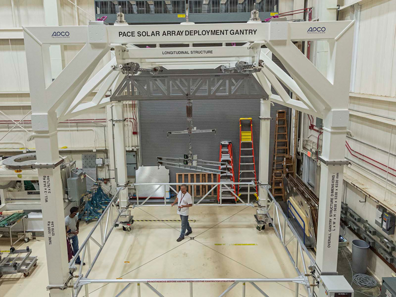 PACE solar array deployment gantry.