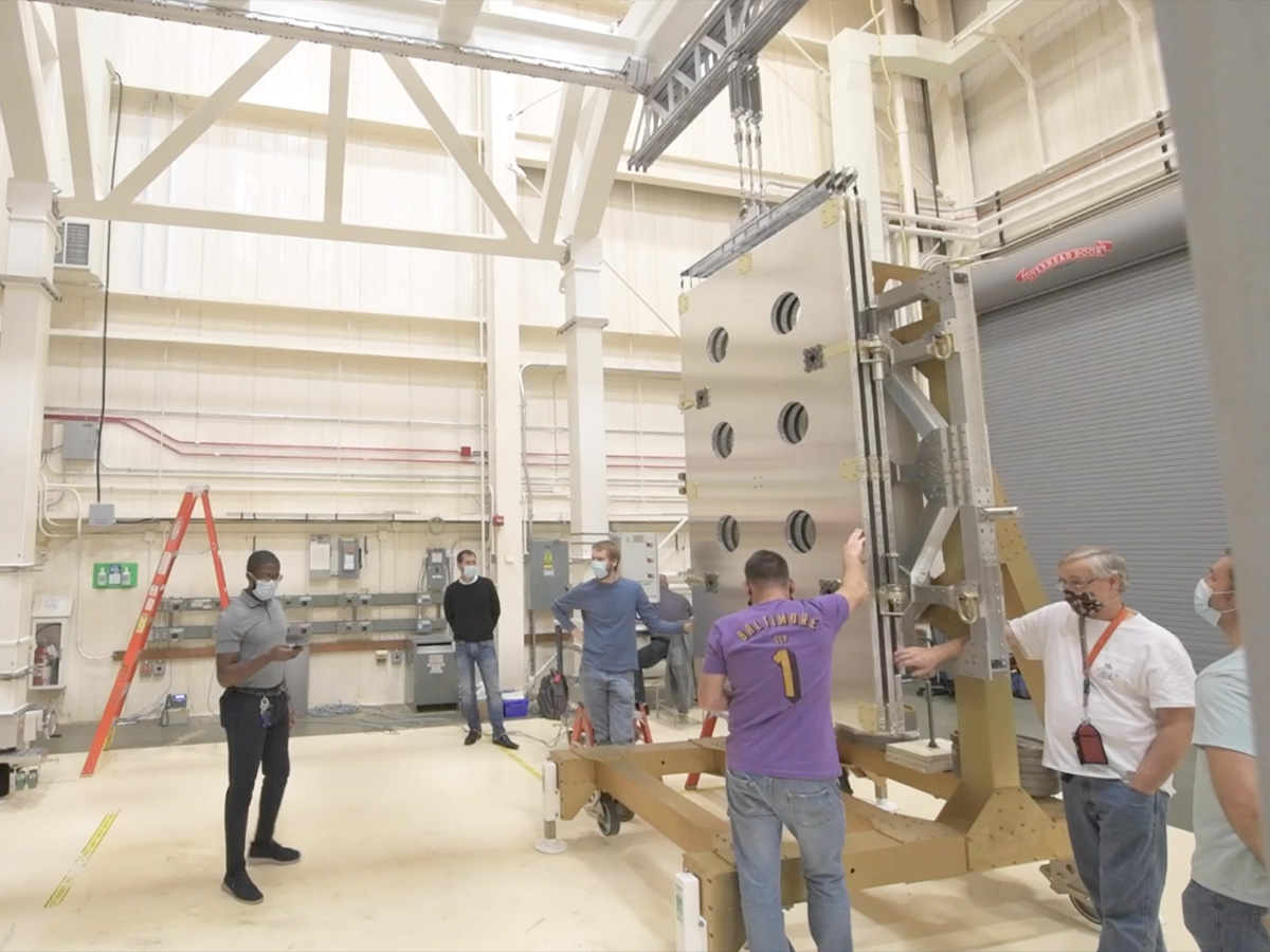 Video of second deployment of NASA PACE solar assembly mockup wing at Goddard Space Flight Center.