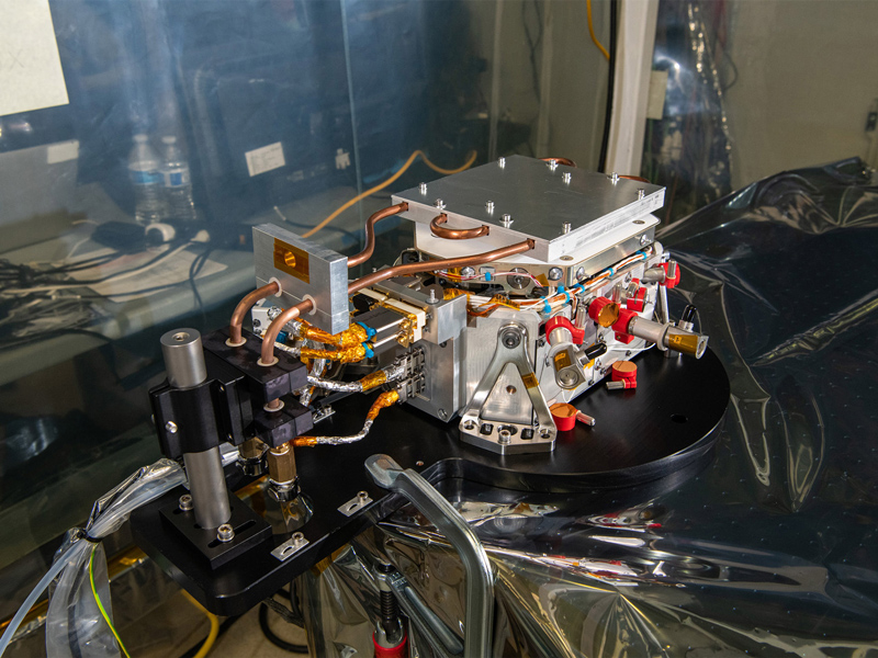 SPEXone instrument mid-point testing; SPEXone is a compact, optical satellite instrument that will characterize aerosols from low Earth orbit as part of the NASA PACE mission. SPEXone has been developed by a Dutch consortium consisting of SRON Netherlands Institute for Space Research and Airbus Defence and Space Netherlands, supported by opto-mechanical expertise from TNO. SRON and Airbus DS NL are responsible for the design, manufacturing and testing of the instrument. The scientific lead is in the hands of SRON. SPEXone is a public-private initiative, funded by the Netherlands Space Office (NSO), the Netherlands Organization of Scientific Research (NWO), SRON and Airbus DS NL Credit: NASA
