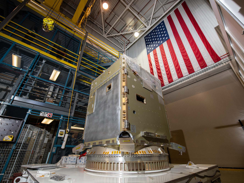 Lifting points proof test for spacecraft transport between facilities.
