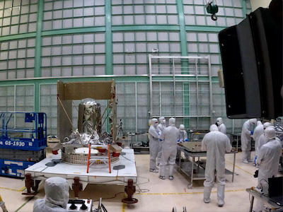 Time-lapse video of installing the -X panel on the NASA PACE spacecraft bus at Goddard Space Flight Center.