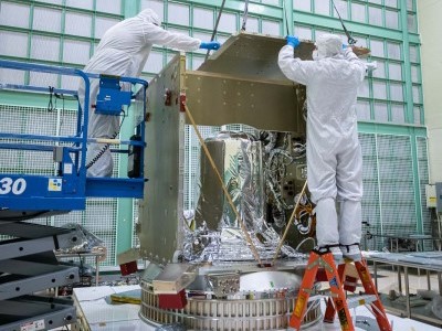 Installing the top of the PACE spacecraft bus structure. Credit: Henry, Dennis (Denny)
