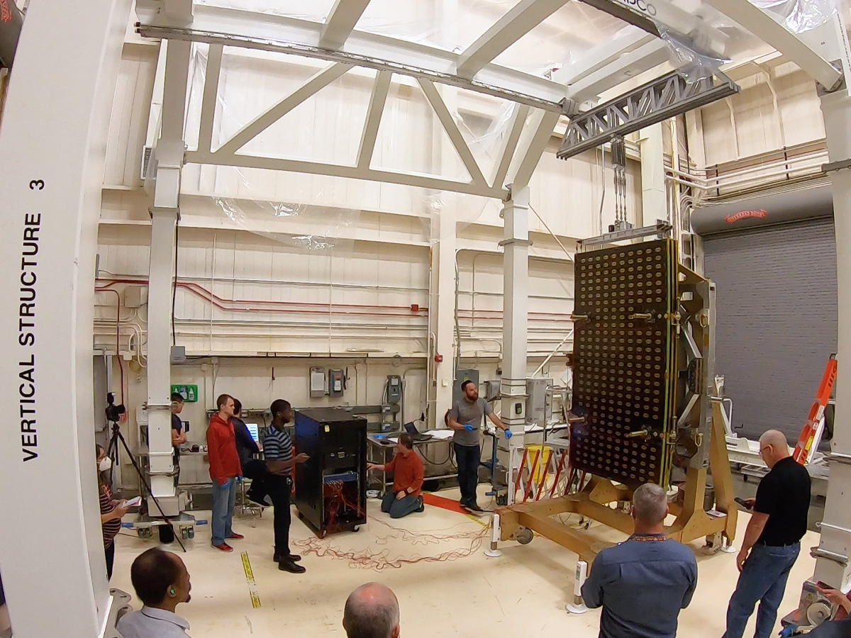First powered deployment of the NASA PACE engineering test unit’s solar array drive assembly at Goddard Space Flight Center.