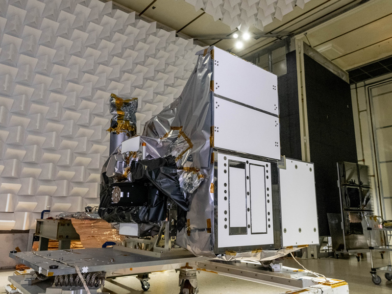 The Ocean Color Instrument is prepared for testing in the Electro-Magnetic Interference (EMI) chamber. Credit: Mellos, Katherine