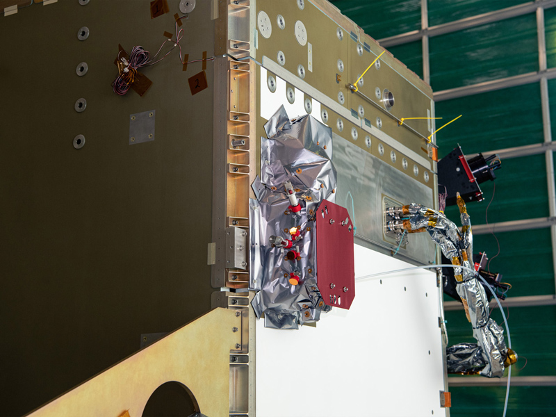 Installation of Existing SPEXOne MLI Blankets and Build and Install SPEX Bottom Blanket; SPEXone after MLI Blanket install. Credit: NASA