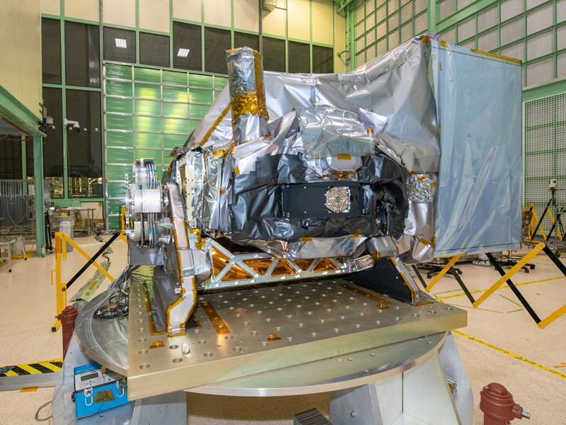 The Ocean Color Instrument integrated onto the Flight Tilt Mechanism with the Earth Shade. Credit: Stover, Desiree