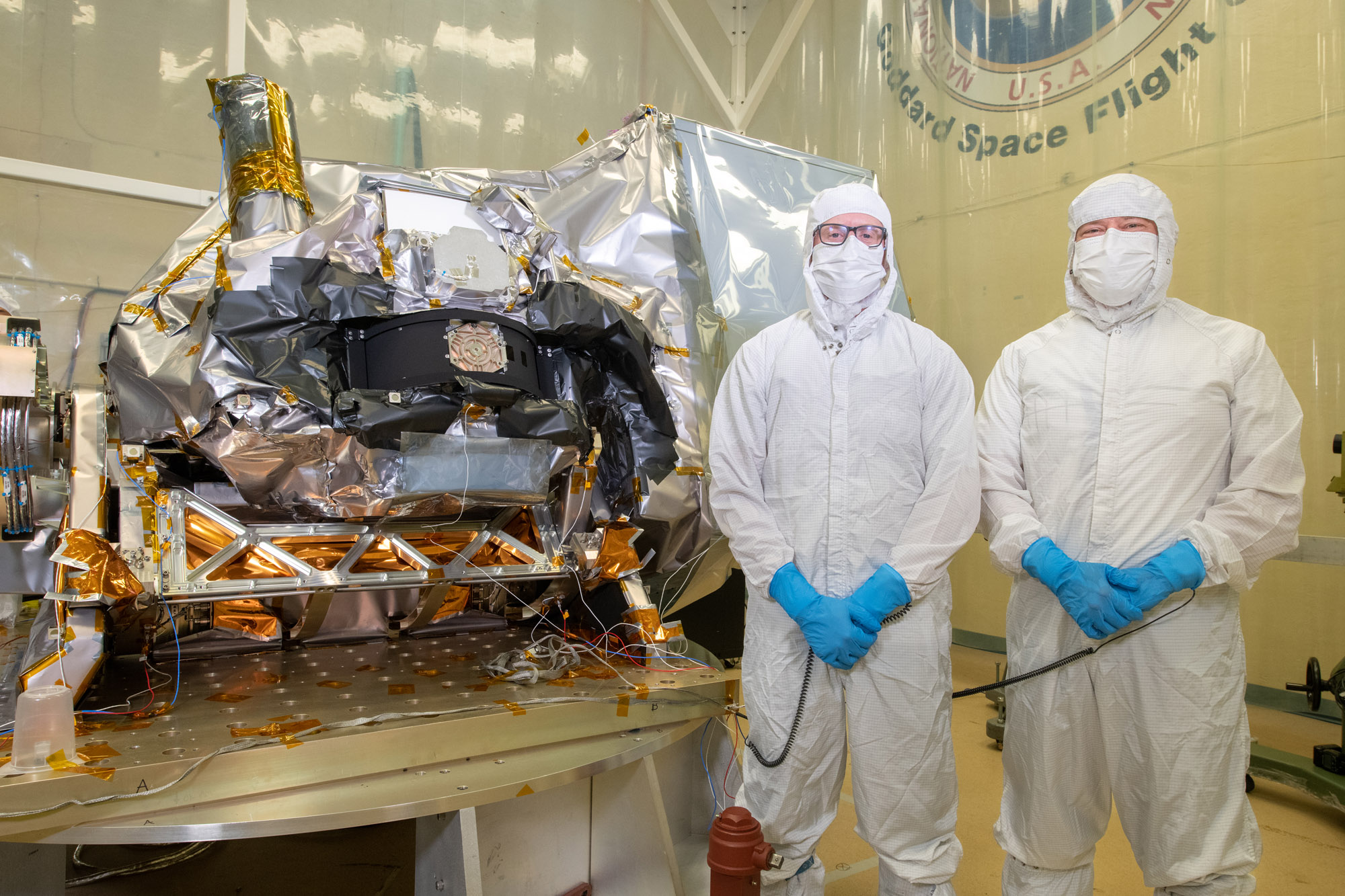 Eric Gorman & Robby Estep pose with the instrument and integrated earth shade and Tilt fixture in the acoustic chamber.