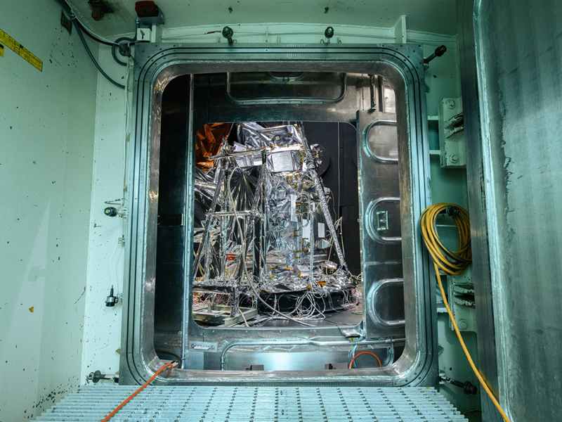 Observatory integration and test: Walkdown Observatory Space Environment Simulator Chamber and Ground Support Equipment Racks Prior to Chamber Closing. Credit: NASA