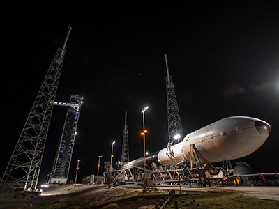 A SpaceX Falcon 9 rocket with NASA’s PACE  spacecraft encapsulated atop is rolled to the launch pad at Space Launch Complex 40 at Cape Canaveral Space Force Station in Florida on Monday, Feb. 5, 2024.  Credit: SpaceX