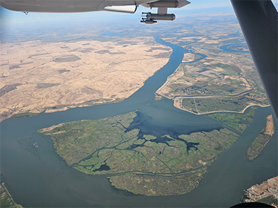 A portion of the Sacramento Delta in California, taken from the Naval Postgraduate School (NPS) CIRPAS Twin Otter on September 12th, 2024.