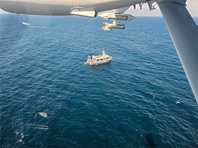 The NOAA R/V Shearwater, taken during an overflight by the Naval Postgraduate School (NPS) CIRPAS Twin Otter on September 6th, 2024.