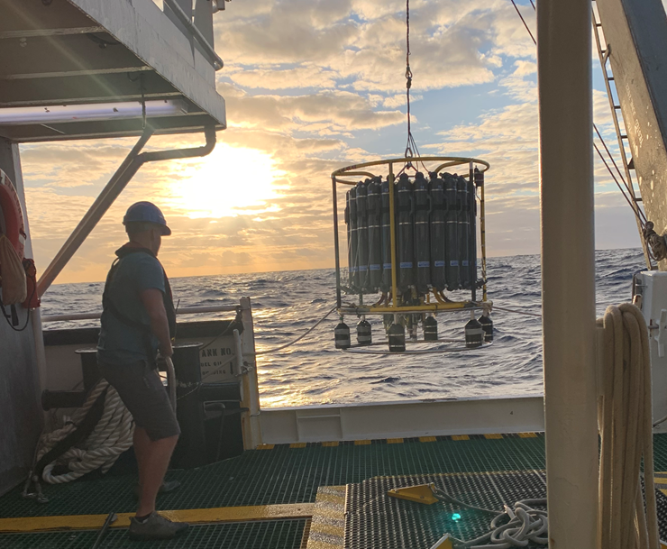 CTD lowered into ocean