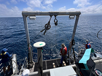 R/V Shearwater crew on the stern of the vessel as they collect water samples in the Santa Barbara Channel on September 15th, 2024.