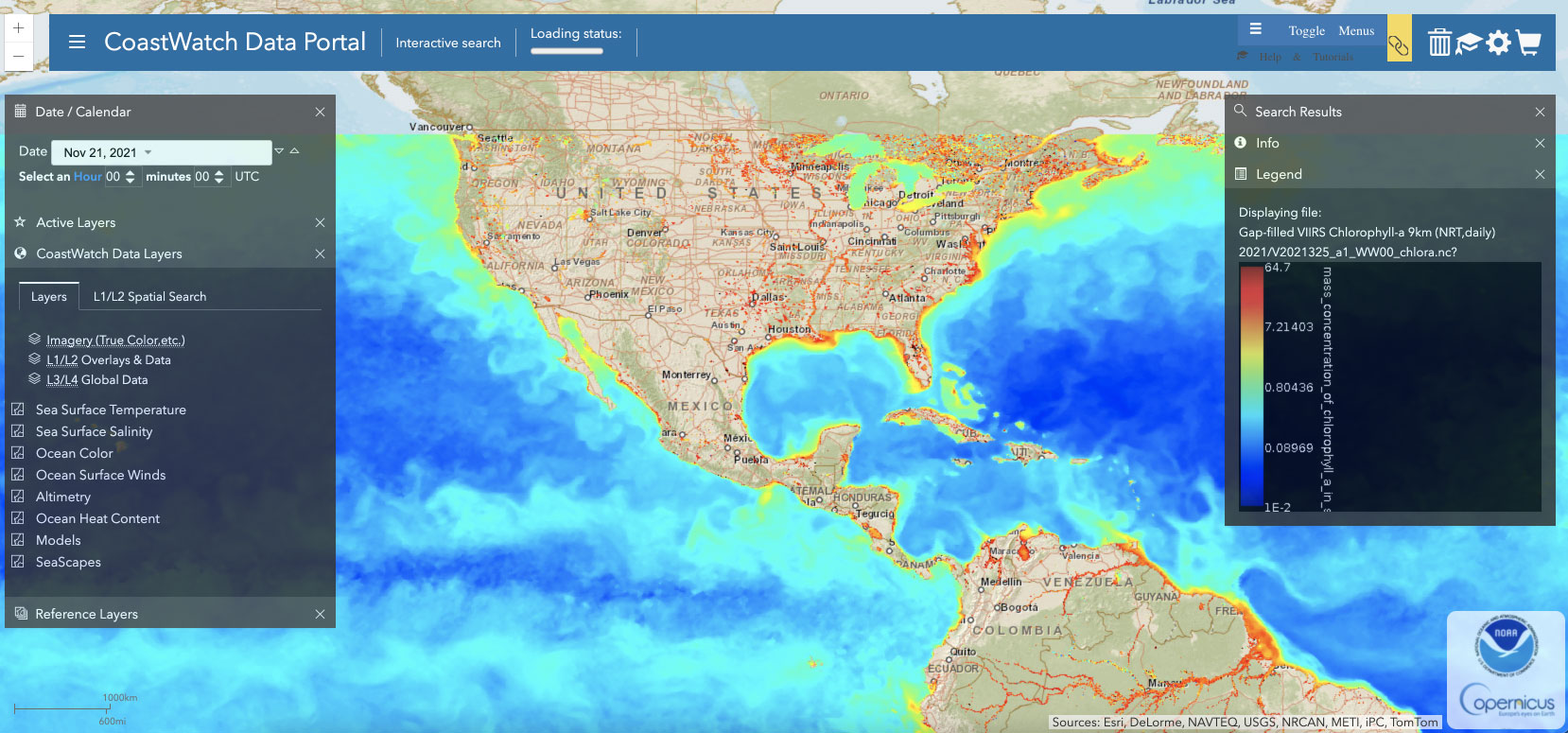 Screen grab from the NOAA CoastWatch data portal