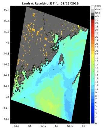 Sea surface temperature based on Landsat data along the northern Maine coast