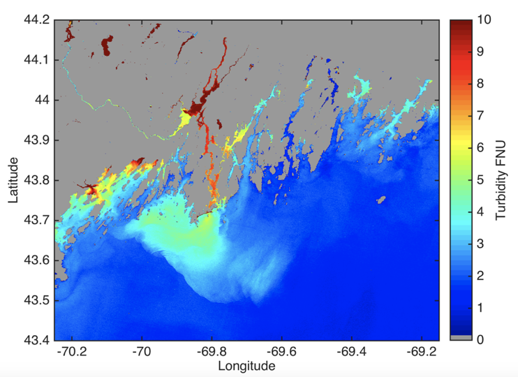 Map of the turbidity of ocean, coastal and inland waters derived from Landsat data