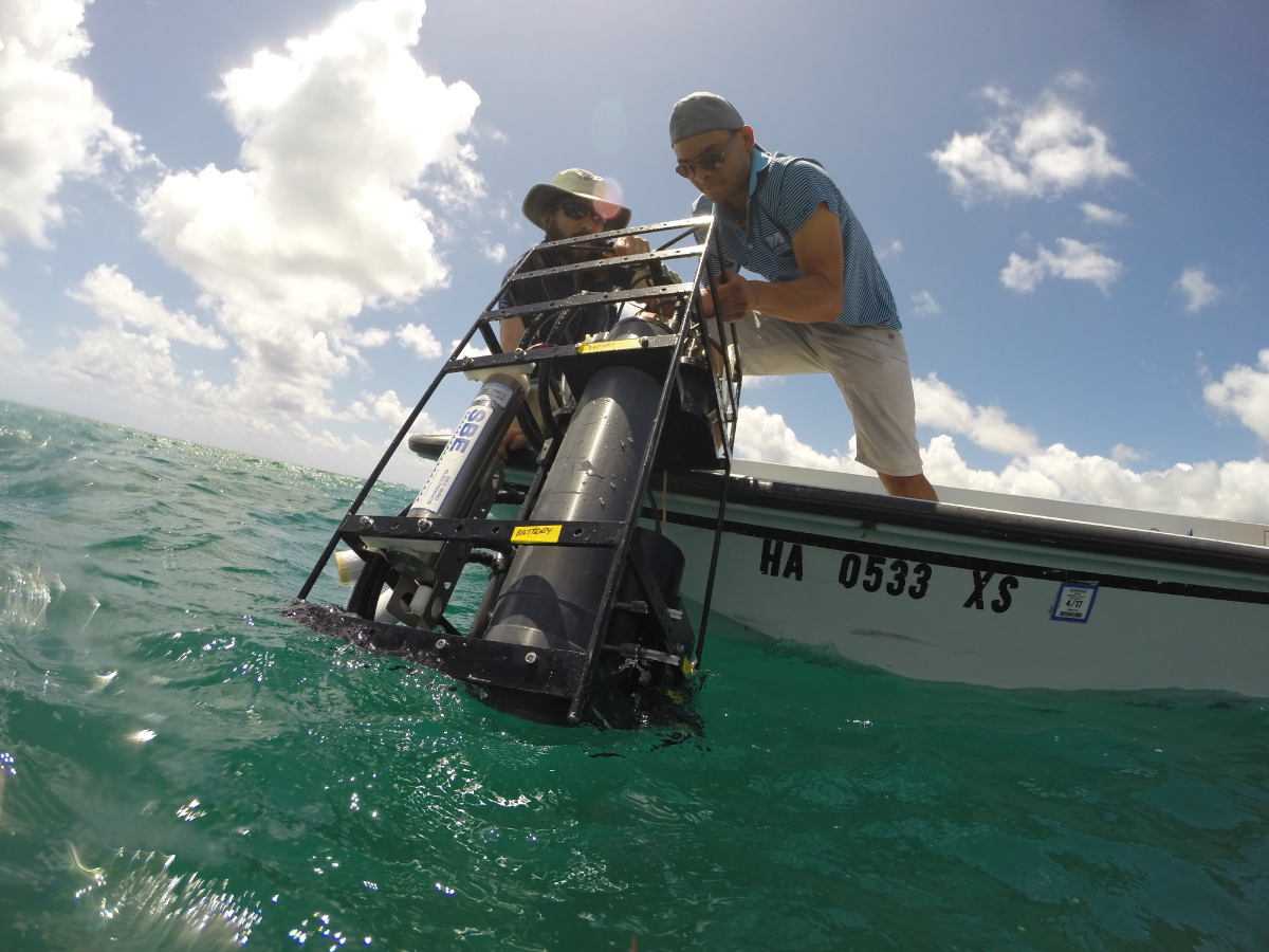 A package of instruments is deployed during the CORAL field campaign