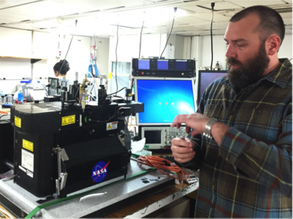 Jason Graff (OSU) measures the carbon in phytoplankton and sorts species with a laser-based instrument