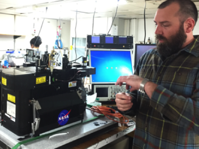 Jason Graff (OSU) measures the carbon in phytoplankton and sorts species with a laser-based instrument