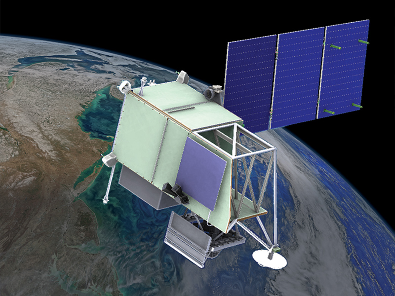 Diagram of the PACE observatory over Earth.