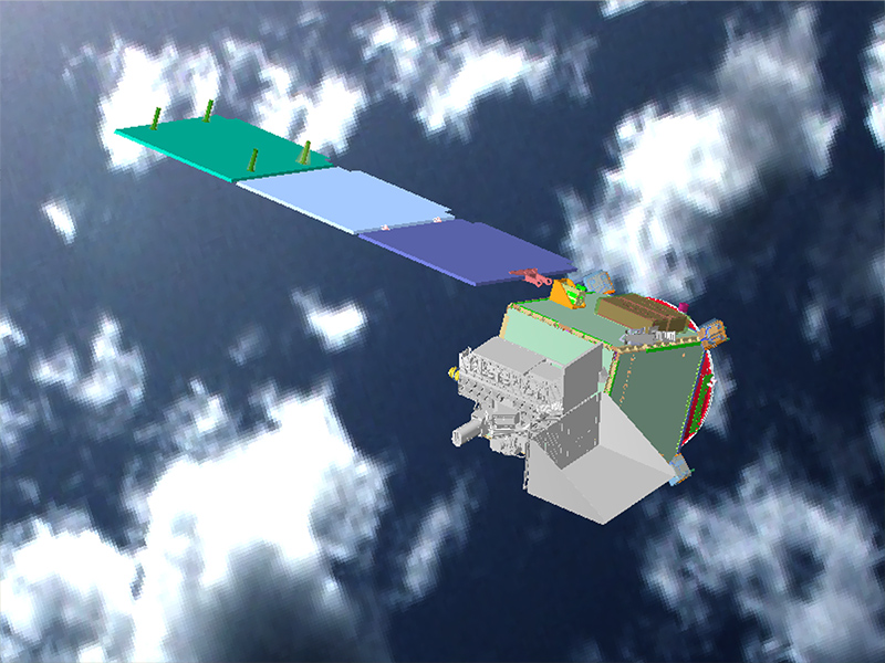 The PACE Observatory from above, with solar panels deployed. Credit: NASA GSFC
