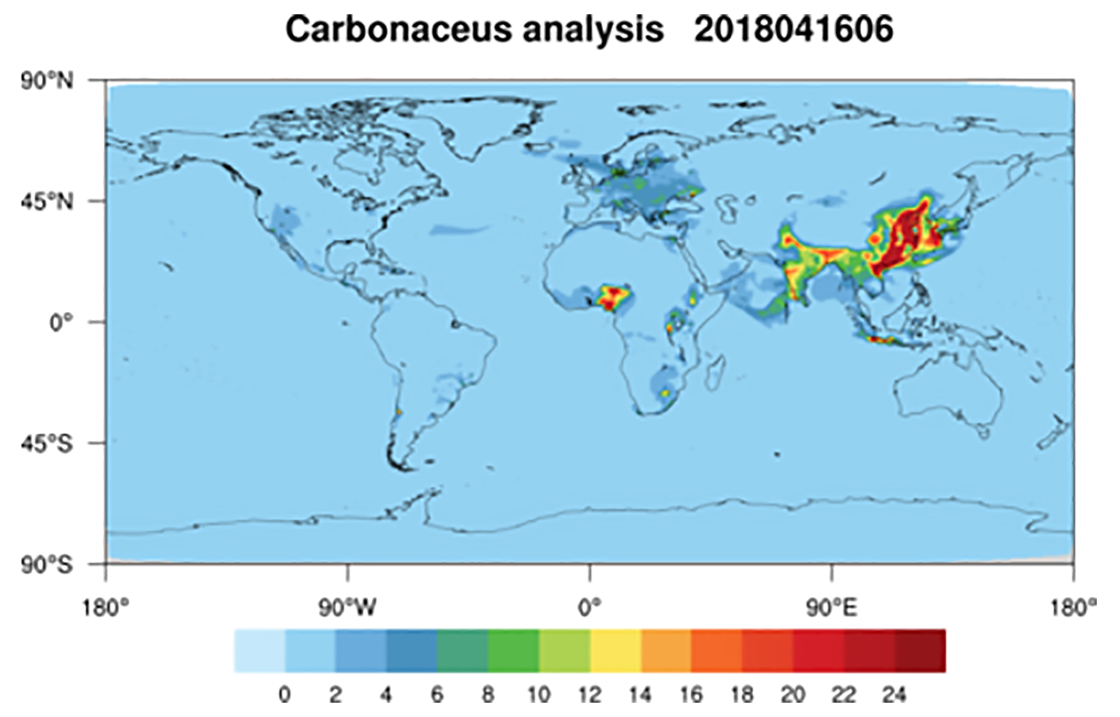 Global carbonaceus concentration from NOAA aerosol reanalysis and forecasting model