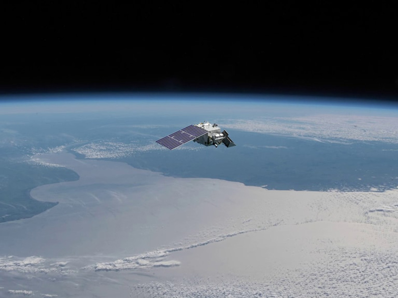 A rendering of the PACE spacecraft, as seen from afar, produced by the NASA Scientific Visualization Studio. Credit: NASA GSFC