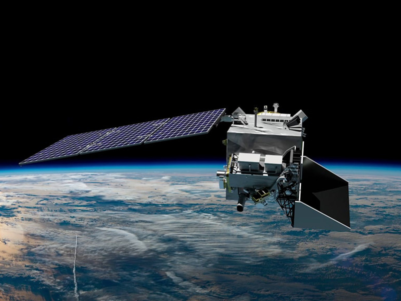 A digital rendering shows the instruments and associated equipment that will be included on board the PACE spacecraft. Credit: NASA GSFC