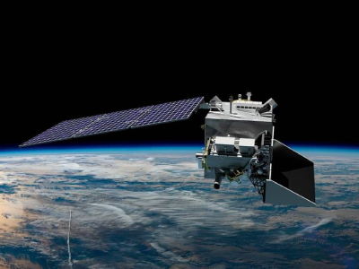 Artist depiction of the PACE spacecraft in Earth orbit
